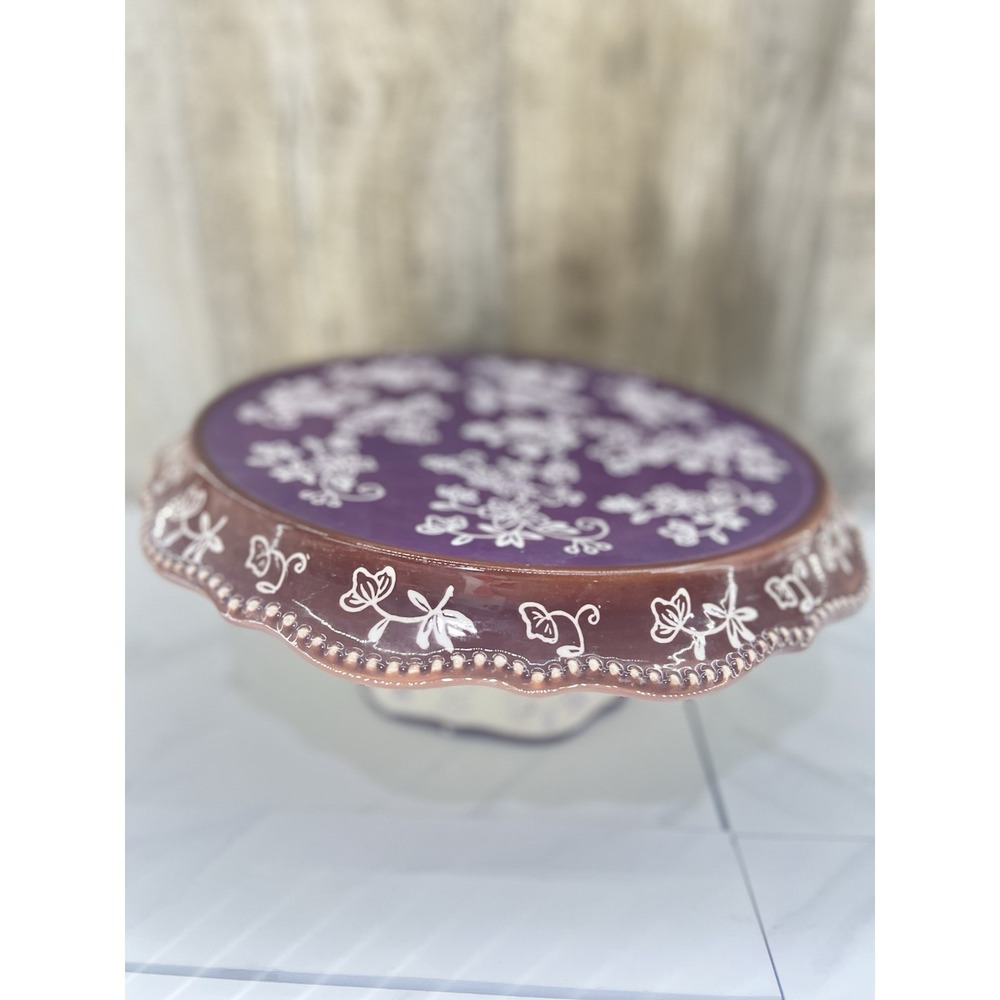 NEW Temptations Purple FLORAL LACE 2 In 1 Cake Stand Chip & Dip Crudite Set MINT - Picture 2 of 12